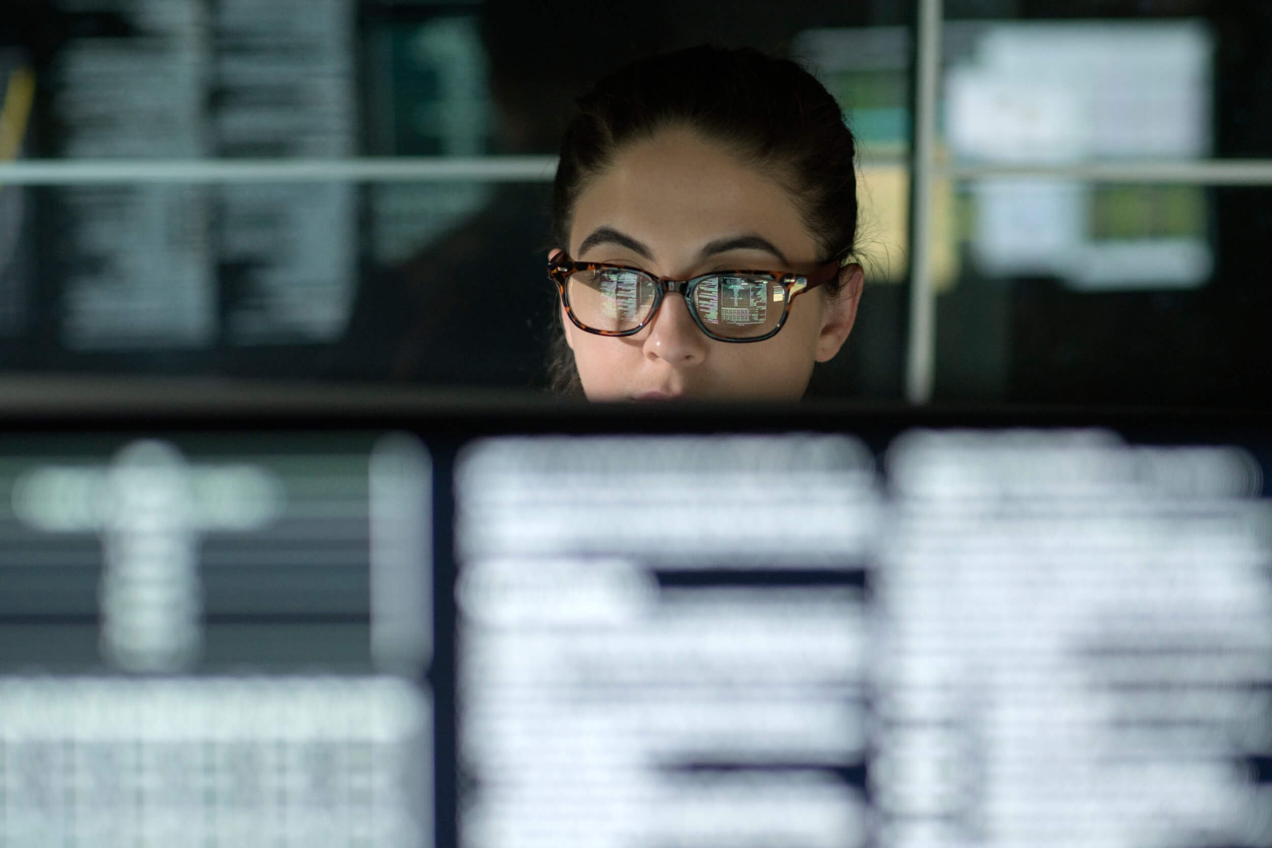 woman looking at computer