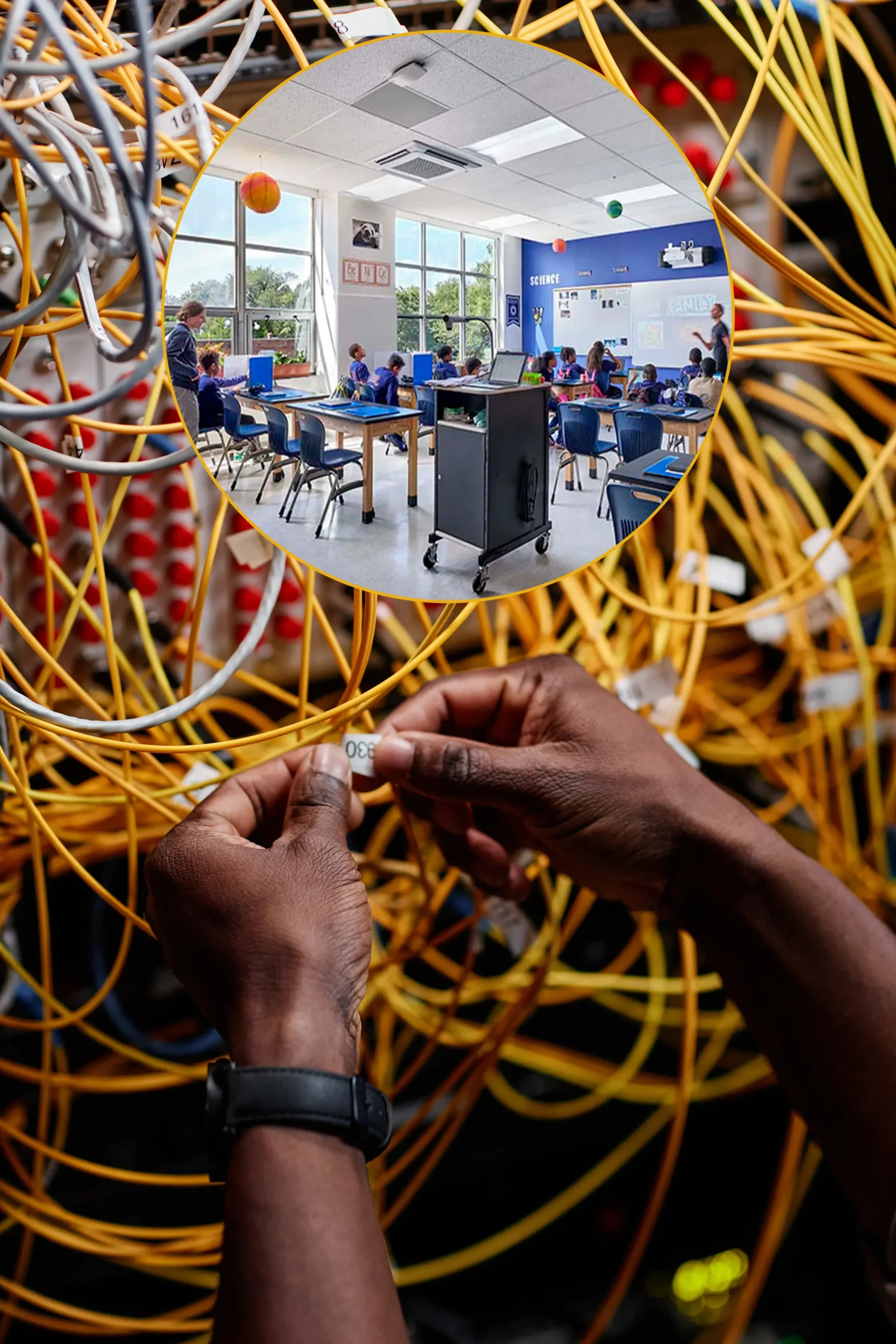 male hands connecting cables and wires in server scaled