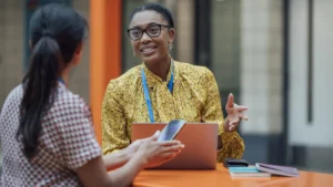 school leaders discussing