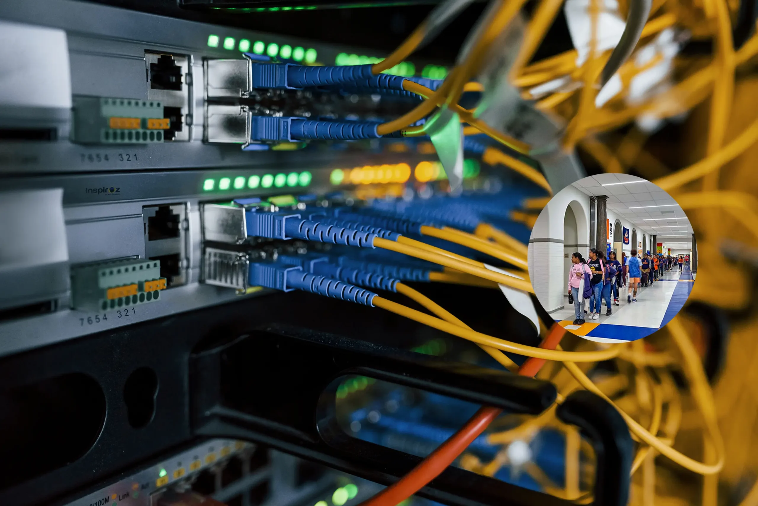 view of internet equipment and cables in new school building scaled