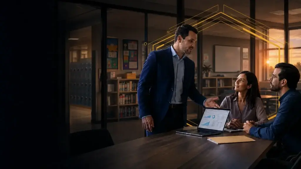 School administrator leading crisis response during a data breach
